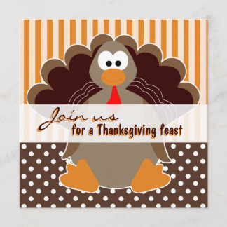 Cute Turkey Thanksgiving Feast Dinner Invitations