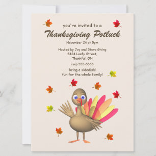 Cute Turkey Thanksgiving Potluck Invitation