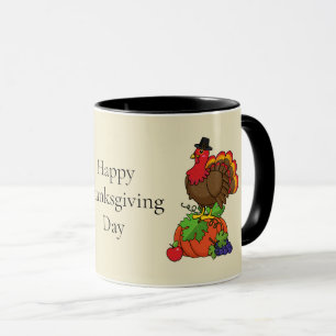 Cute Turkey w/ Harvest Thanksgiving   Personalize Mug