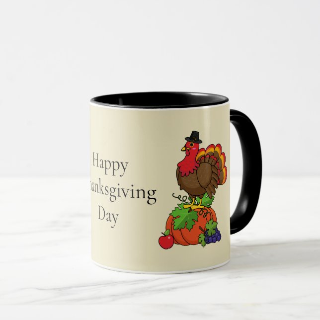 Cute Turkey w/ Harvest Thanksgiving | Personalize Mug (Front Right)