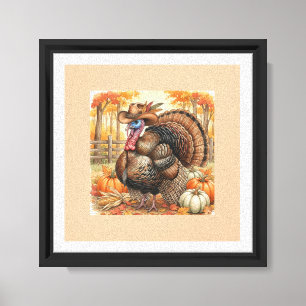 Cute Turkey Wall Art – Thanksy Cowboy Fall Illustr