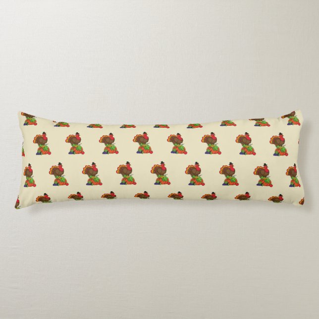 Cute Turkey with Harvest Thanksgiving Body Pillow (Front)