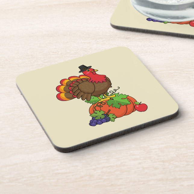 Cute Turkey with Harvest Thanksgiving Coaster (Left Side)