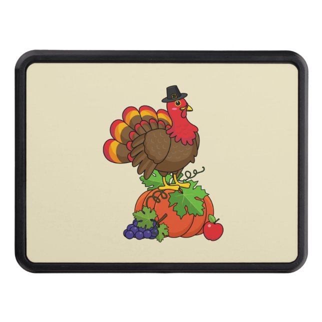 Cute Turkey with Harvest Thanksgiving Trailer Hitch Cover (Front)