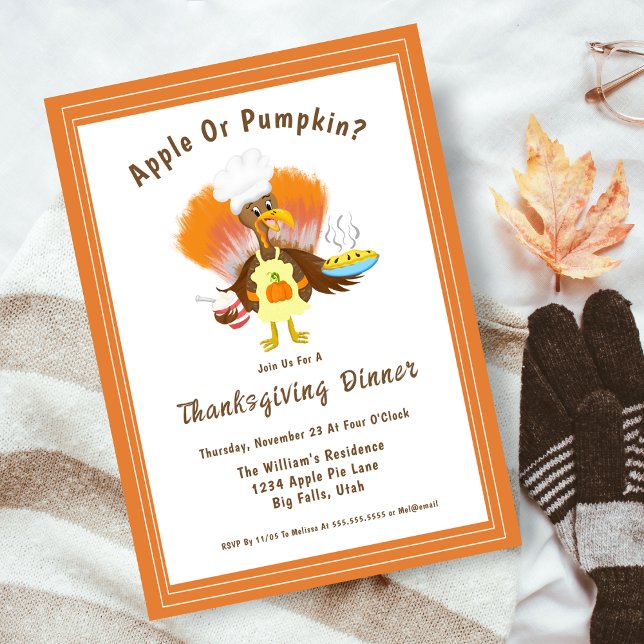 Cute Turkey With Pie And Ice Cream Thanksgiving Invitation (Prepare to indulge in a delightful feast! Fun and festive invitation!!)
