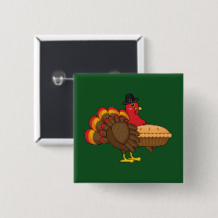 Cute Turkey with Pumpkin Pie Thanksgiving 2 Inch Square Button