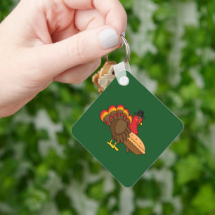 Cute Turkey with Pumpkin Pie Thanksgiving Keychain