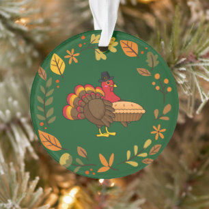 Cute Turkey with Pumpkin Pie Thanksgiving Ornament