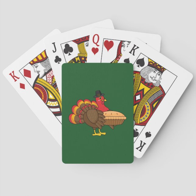Cute Turkey with Pumpkin Pie Thanksgiving Playing Cards (Back)