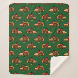 Cute Turkey with Pumpkin Pie Thanksgiving Sherpa Blanket