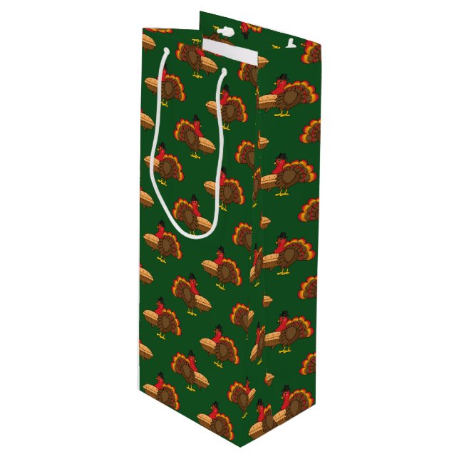 Cute Turkey with Pumpkin Pie Thanksgiving Wine Gift Bag (Front Angled)
