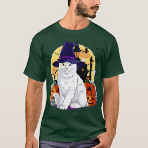 Cute Turkish Angora Cat Halloween Witch Pumpkin T-Shirt