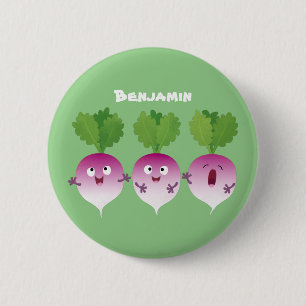 Cute turnip vegetable trio singing cartoon 2 inch round button