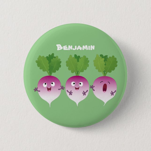 Cute turnip vegetable trio singing cartoon 2 inch round button (Front)