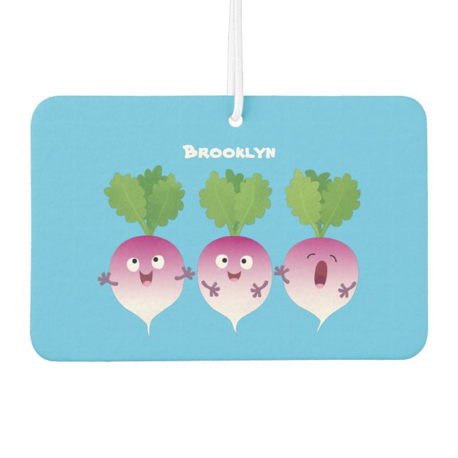 Cute turnip vegetable trio singing cartoon air freshener (Front)