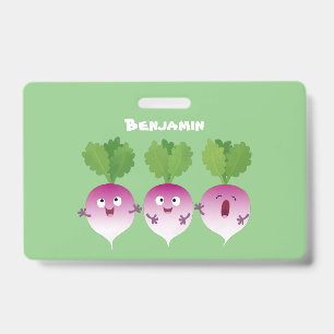 Cute turnip vegetable trio singing cartoon badge