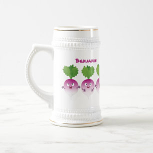 Cute turnip vegetable trio singing cartoon beer stein