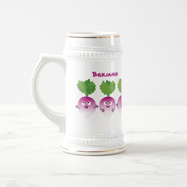 Cute turnip vegetable trio singing cartoon beer stein (Left)