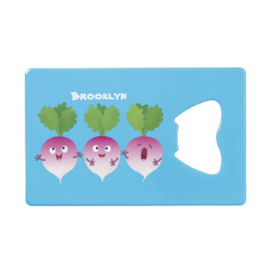 Cute turnip vegetable trio singing cartoon credit card bottle opener