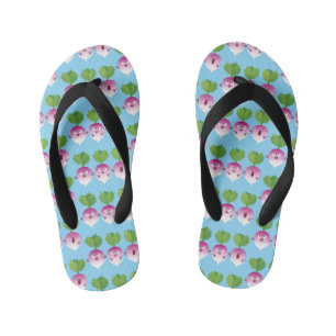 Cute turnip vegetable trio singing cartoon kid's flip flops