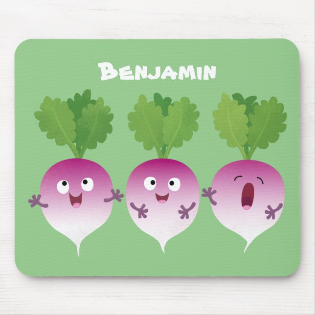 Cute turnip vegetable trio singing cartoon mouse pad (Front)