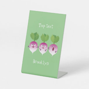 Cute turnip vegetable trio singing cartoon pedestal sign