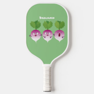 Cute turnip vegetable trio singing cartoon pickleball paddle