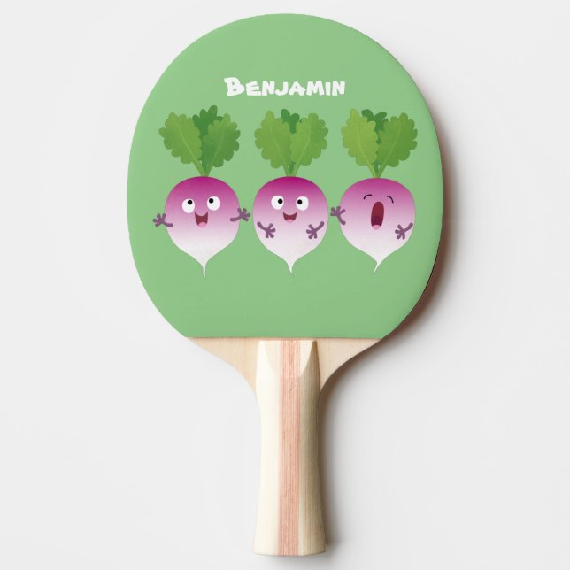 Cute turnip vegetable trio singing cartoon  ping pong paddle (Front)