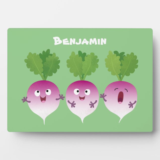 Cute turnip vegetable trio singing cartoon plaque (Front)