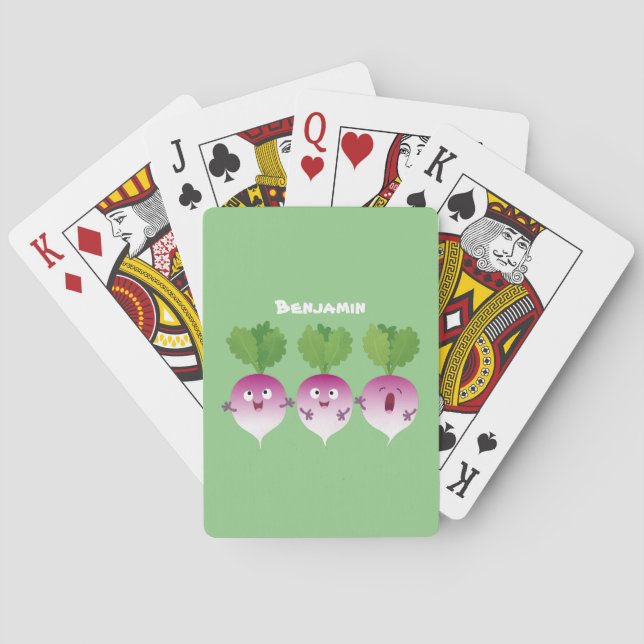 Cute turnip vegetable trio singing cartoon  playing cards (Back)