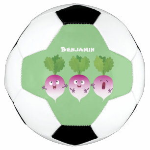 Cute turnip vegetable trio singing cartoon soccer ball