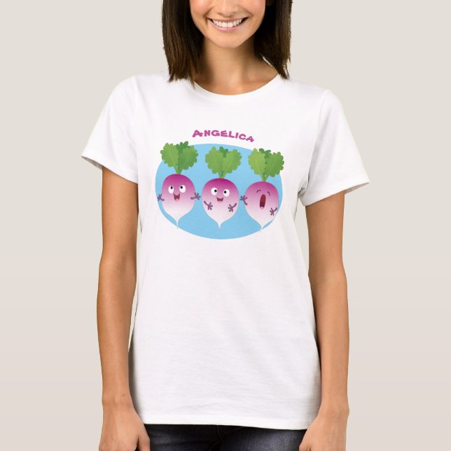 Cute turnip vegetable trio singing cartoon  T-Shirt (Front)