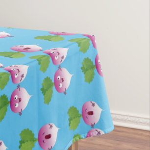 Cute turnip vegetable trio singing cartoon tablecloth