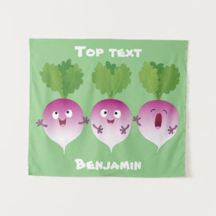 Cute turnip vegetable trio singing cartoon tapestry