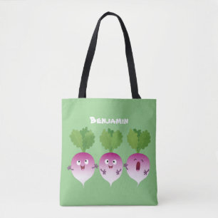 Cute turnip vegetable trio singing cartoon tote bag