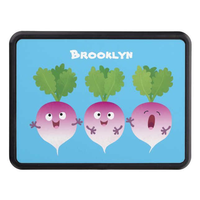 Cute turnip vegetable trio singing cartoon trailer hitch cover (Front)