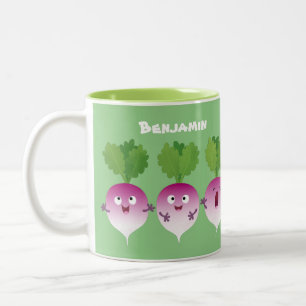 Cute turnip vegetable trio singing cartoon Two-Tone coffee mug