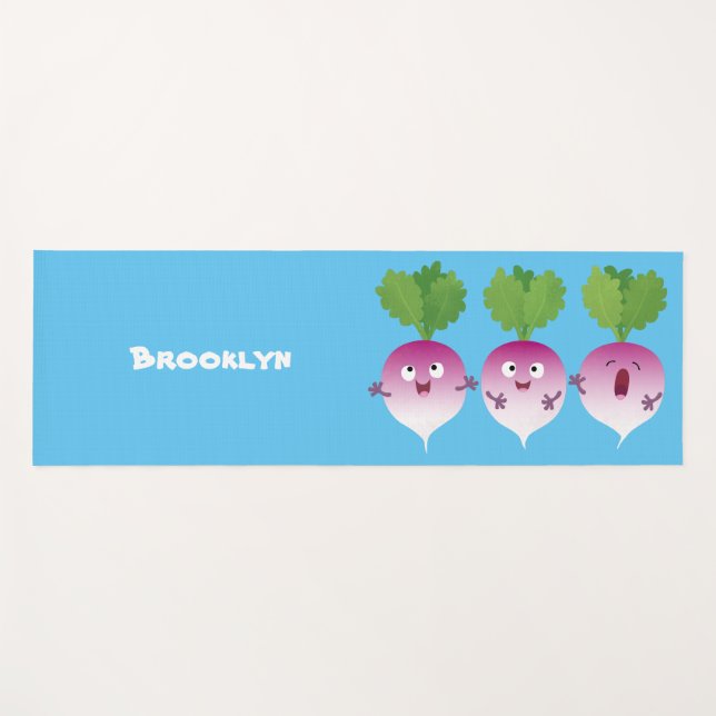 Cute turnip vegetable trio singing cartoon yoga mat (Front (Horizontal))