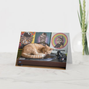 Cute Turntable Tabby Folded Greeting Card