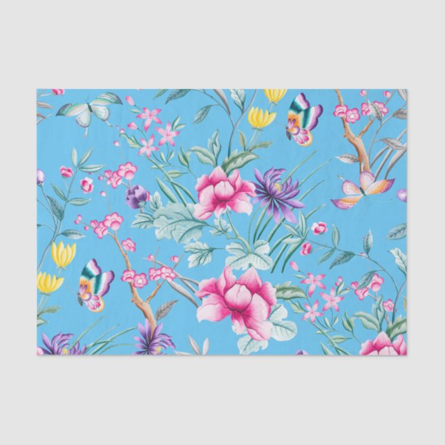 Cute Turqoise Floral & Butterflies Pattern  Tissue Paper (Front)