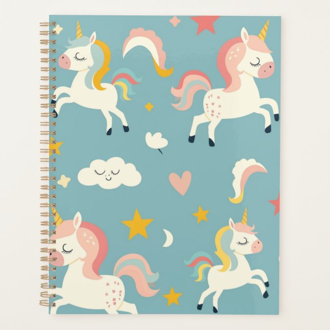 Cute Turqoise Unicorn for Kids Planner (Front)