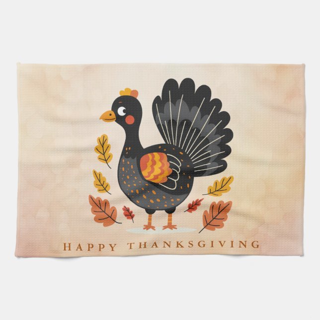 Cute Turquie Bon thanksgiving serviette de cuisine (Horizontal)