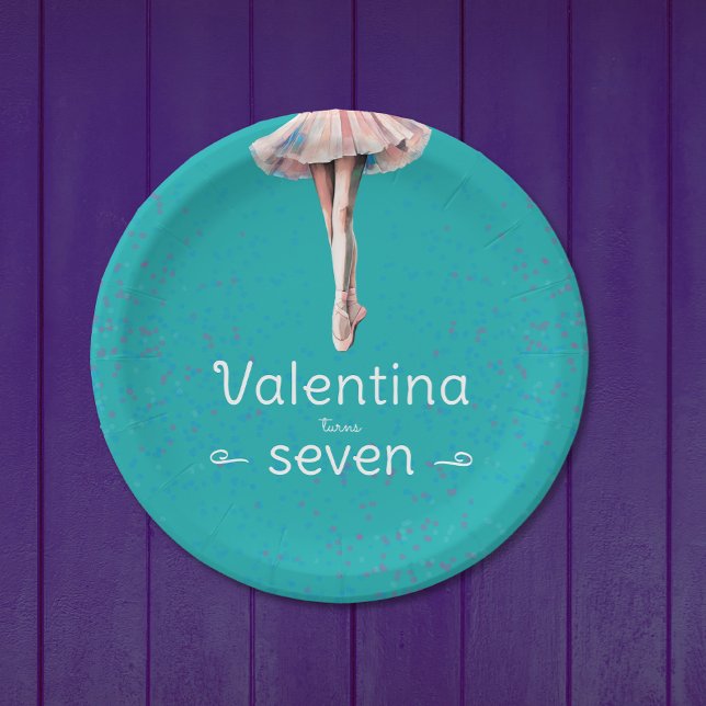 Cute Turquoise Ballerina Fairy Tutu Dance Pointe Paper Plate (Creator Uploaded)