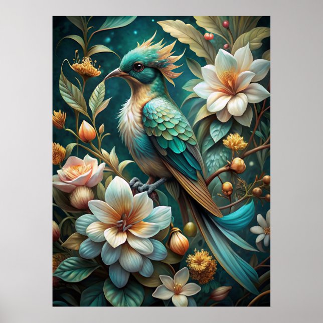 Cute Turquoise Bird Poster (Front)