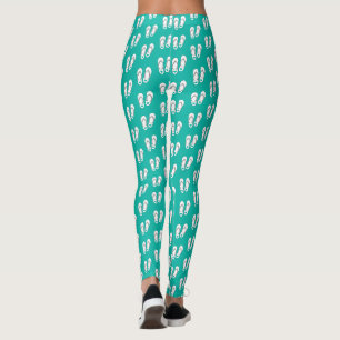 Cute turquoise blue beach flip flops pattern leggings