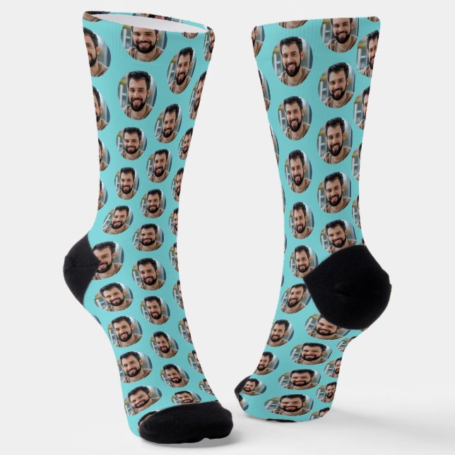 Cute Turquoise Boyfriend Photo for Girlfriend  Socks (Angled)