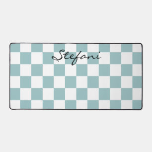 Cute Turquoise Checkers Pattern Name Desk Mat
