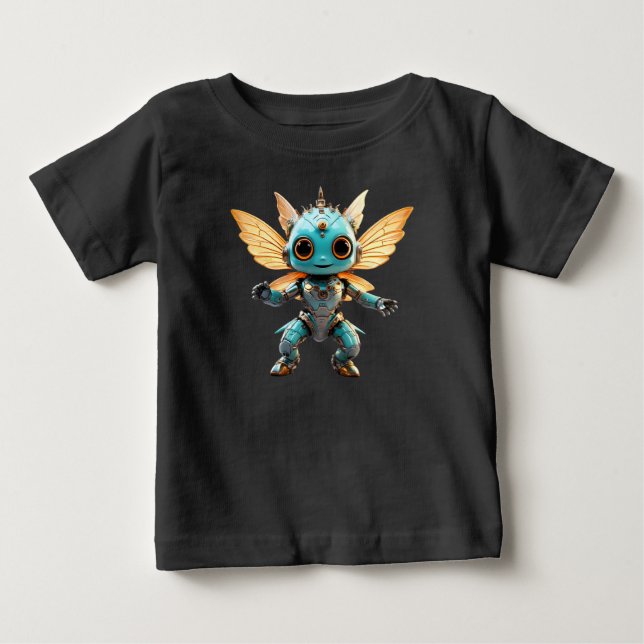 Cute Turquoise Dancing Robot Pixie Baby T-Shirt (Front)