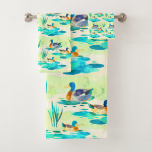 Cute turquoise ducks pattern bath towel set