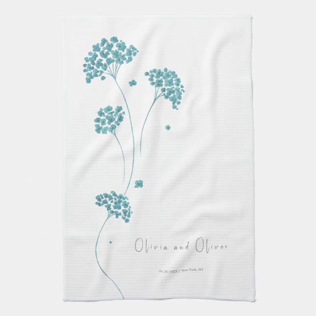 Cute Turquoise Flowers Kitchen Towel (Vertical)